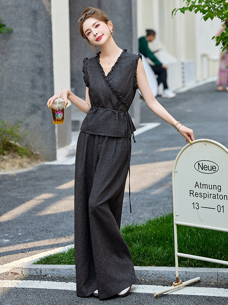 小香风套装女2025夏新款韩系高级感职业无袖背心阔腿裤穿搭两件套,女装套装/套裙,依如秀(原杭风阁)