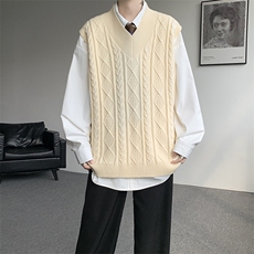 韩系叠穿复古麻花针织衫马甲男学院风早秋穿搭上衣服背心9097P58，男装针织衫/毛衣，电商B312