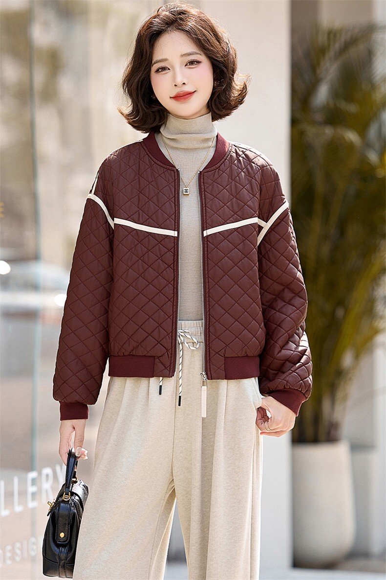 PU皮棉衣棉服女2024冬季新款小个子短款外套棉袄菱形格夹棉夹克,女装皮衣,魅丽静蓝