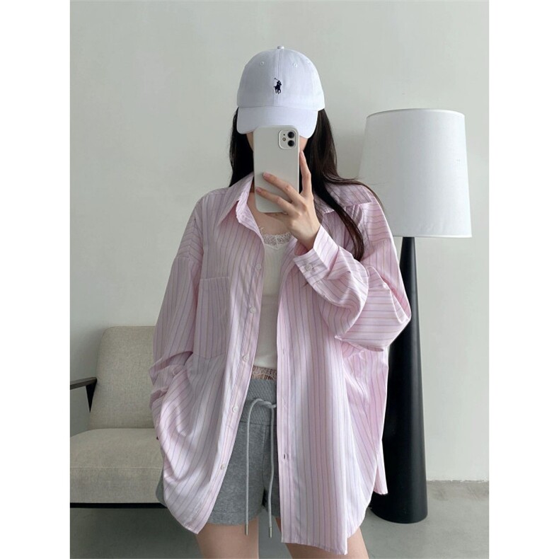 TC539-P45条纹防晒polo领长袖衬衫夏季新款时尚百搭上衣,女装衬衫,星座617A-2