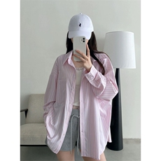 TC539-P45条纹防晒polo领长袖衬衫夏季新款时尚百搭上衣，女装衬衫，星座617A-2