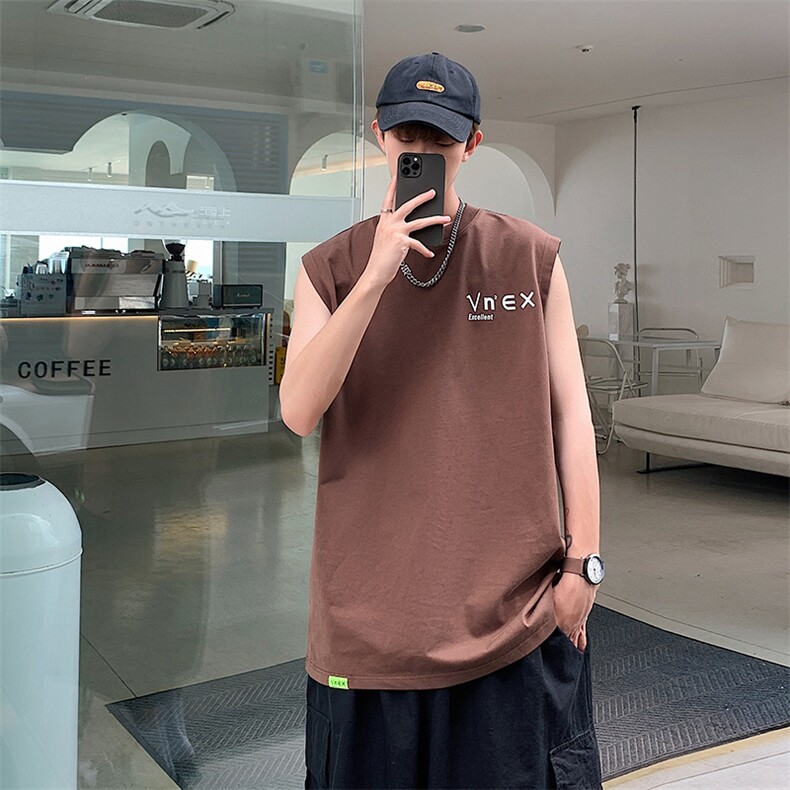 夏季港风t恤男宽松大码纯棉运动背心坎肩潮牌无袖BX007 P25图片