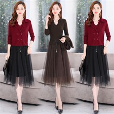 2021秋季新款时尚气质有女人味的两件套毛衣连衣裙，女装连衣裙，金典明美