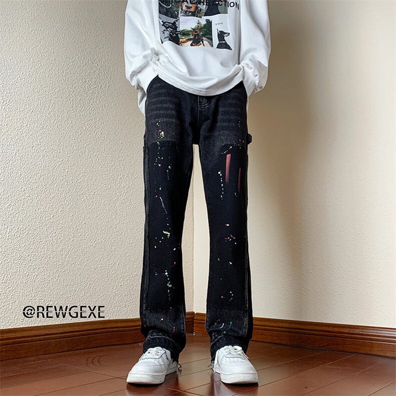 B221 美式ins高街小众男女情侣款喷墨修身牛仔裤 LK22084-P70控98图片