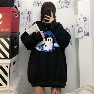 中性风 2024秋季新款趣味印花设计感港风情侣卫衣 W192--p30控48-图片