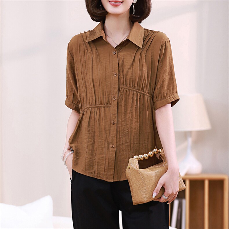 时尚宽松显瘦短袖衬衫女夏季新款百搭气质上衣,女装衬衫,梦芯尔