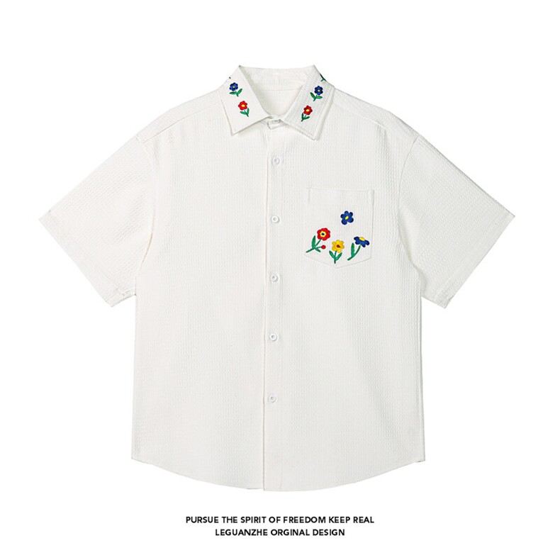 2025夏季新款港风白底大码绣花帅气短袖衬衫M-5XHC25323-特P35,男装衬衫,电商A022