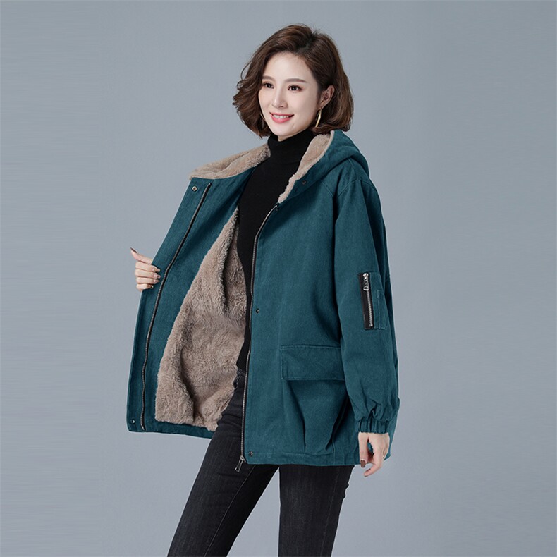 加绒加厚派克服女冬季2025新款宽松休闲连帽棉衣中年妈妈棉袄外套，女装棉衣/棉服，秋牧寒烟