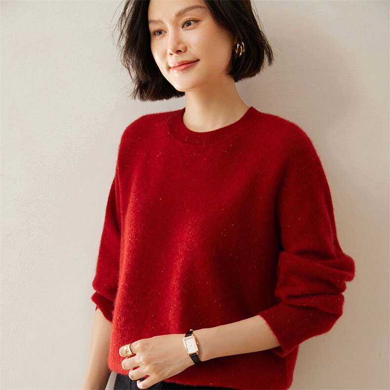 高级感山羊绒衫女圆领软糯宽松插肩袖套头毛衣加厚亲肤打底衫冬图片