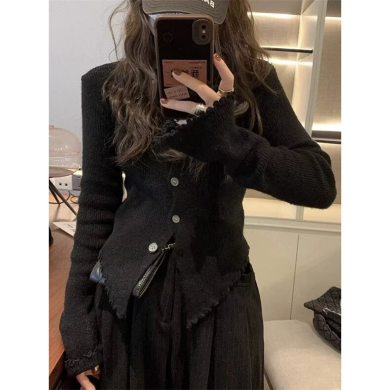 V领常规款开衫ins单件单排扣通勤灰色不规则针织打底衫女秋冬长袖,男装针织衫/毛衣,星座506A