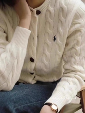 羊毛针织开衫女秋冬麻花亲夫毛衣外套宽松小马刺绣羊毛衫潮，女装羊毛衫，润辉羊绒