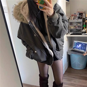 男女宽松美式工装外套加绒保暖毛领座山雕夹克棉服G881特P110网图图片