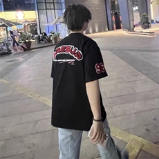 万针全刺绣工艺抖音得物高品质260克重磅纯棉双纱美式高街短袖T恤，男装T恤，电商A486-1