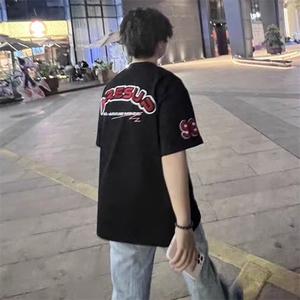 万针全刺绣工艺抖音得物高品质260克重磅纯棉双纱美式高街短袖T恤图片