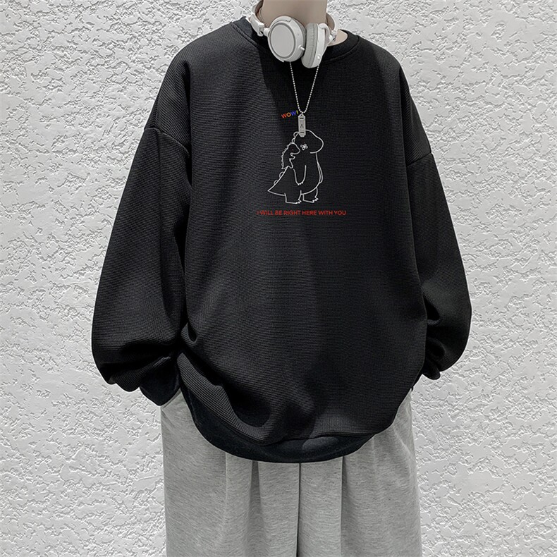 华夫格卫衣圆领卫衣男大码长袖t恤男外套HW76140-P30加绒款-P40,男装卫衣,电商A040