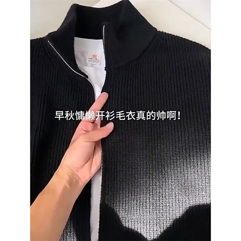 重磅秋冬北极绒双拉链毛衣开衫美式复古休闲慵懒风宽松针织衫外套,男装针织衫/毛衣,电商A486