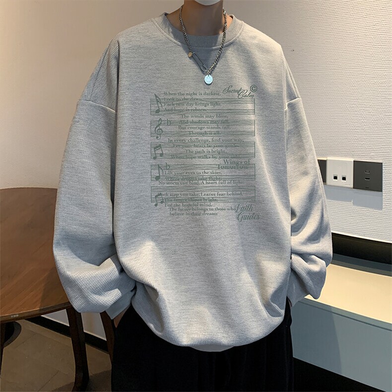 5XL华夫格卫衣男大码胖子圆领长袖t恤HW76428-P30,男装T恤,电商A040