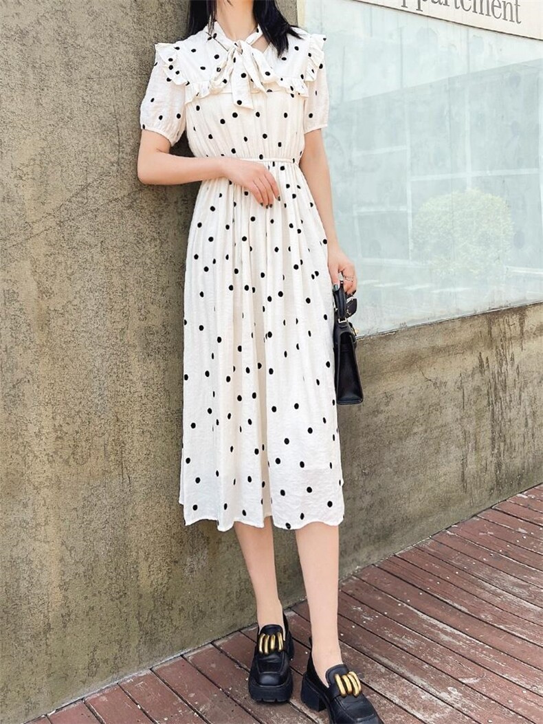 2022夏新款时波点连衣裙，女装连衣裙，V/A