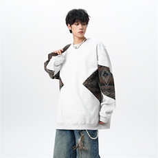 8XL-M春秋季圆领拼接撞色民族风卫衣男新款潮牌上衣服WY005P58，男装民族服装，电商B312