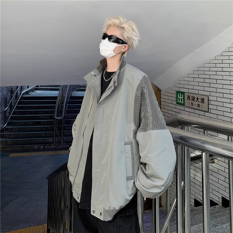 外套男秋款美式复古高级感痞帅潮牌撞色拼接宽松休闲JK8302-P65,女装短外套,星座1109-3