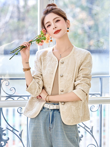 小香风气质新中式刺绣短外套女2026春秋新款百搭圆领西装开衫上衣图片