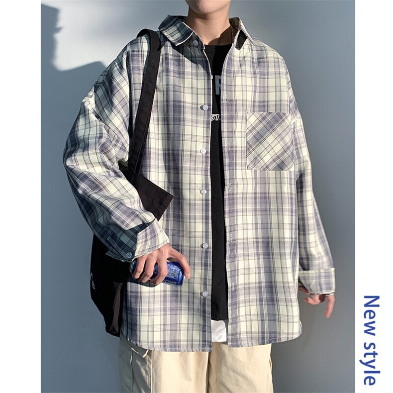 2025春款港风潮牌oversize休闲宽松外套男撞色格子衬衫C3303-P40,男装衬衫,电商A001-1