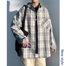 2025春款港风潮牌oversize休闲宽松外套男撞色格子衬衫C3303-P40，男装衬衫，电商A001-1