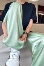 8XL-M特大码冰丝裤醋酸阔腿裤男缎面高腰垂感防晒凉凉裤K979P45，男装休闲裤，电商D206-1