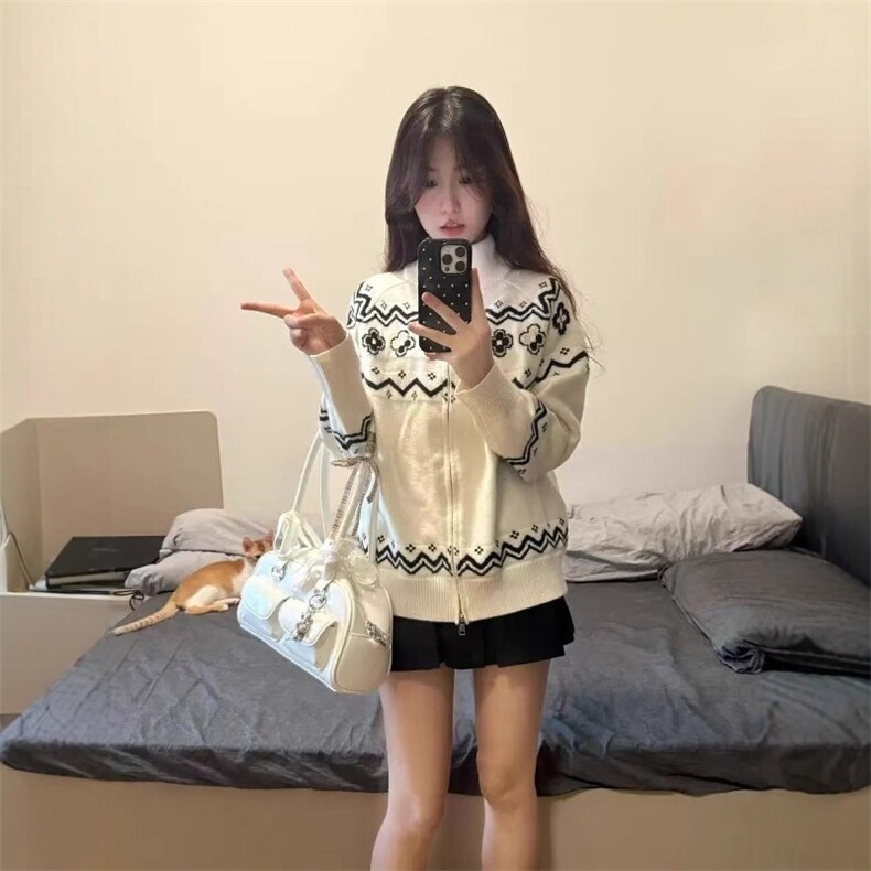 网图现货美式宽松北极绒提花开衫毛衣男女M9575/P60,男装针织衫/毛衣,星座205-3