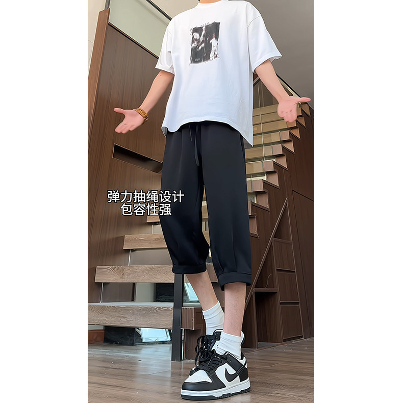 特批28夏季黑色速干潮牌七分裤男涤纶,男装牛仔裤,电商基地A086