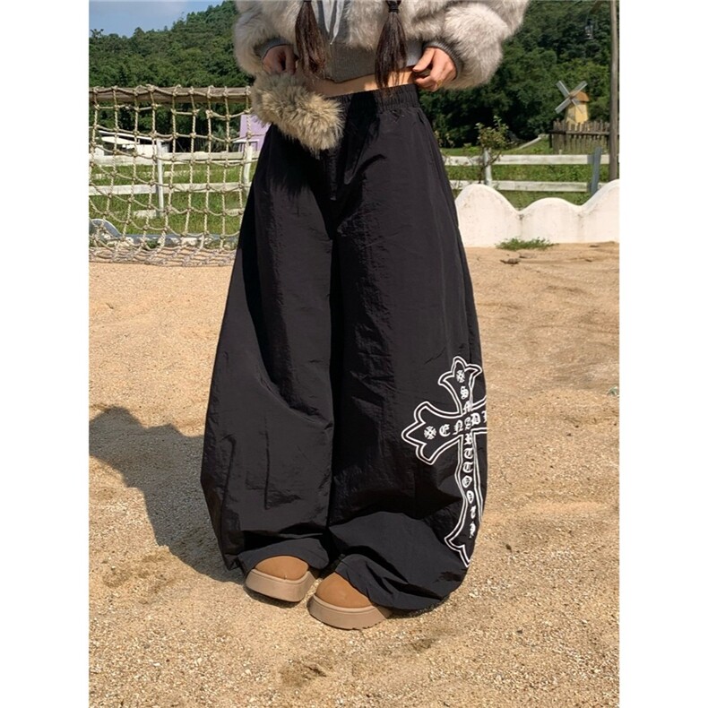 美式毛领可拆卸阔腿加绒休闲裤女宽松百搭垂感直筒拖地裤图片
