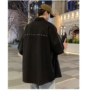 高级感工装衬衫男短袖夏半袖衬衣男青年港风宽松百搭上衣LS34 P37图片