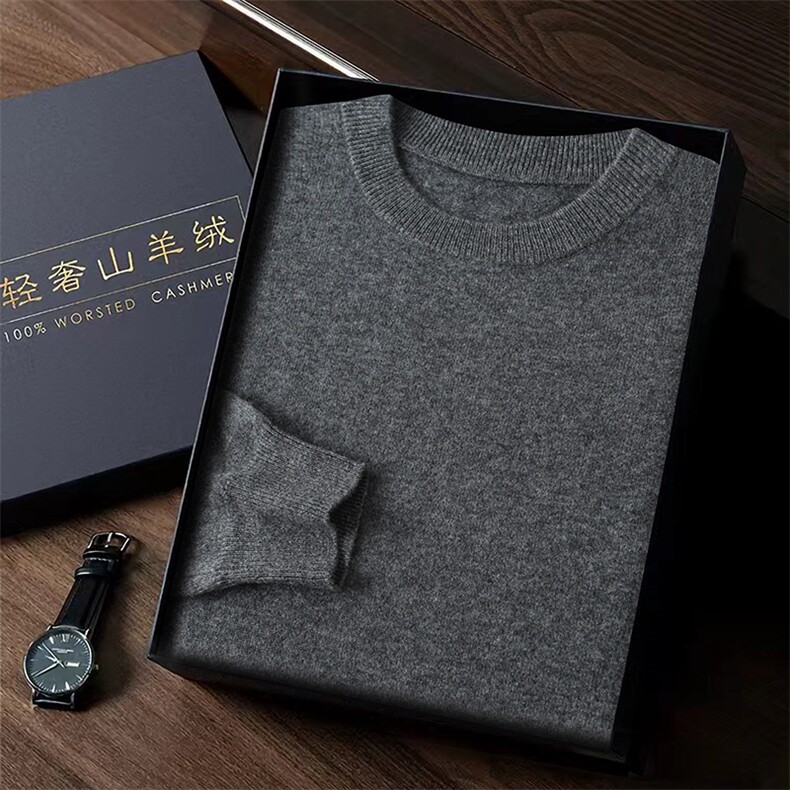 高品质男士秋冬新款简约休闲圆领羊绒衫轻奢保暖经典百搭,男装羊毛衫,台绒羊绒
