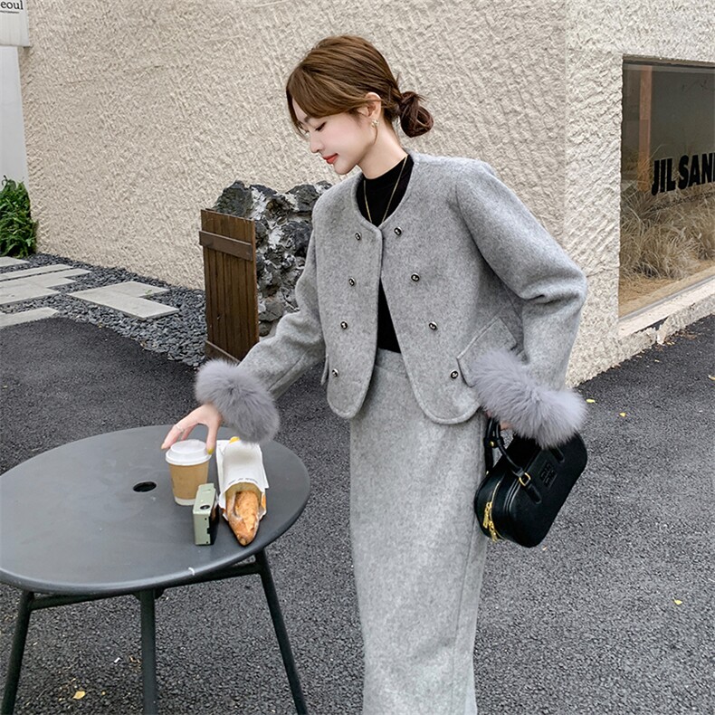 有货【新品】时尚减龄小香风羽绒服袖口真毛663#-P295-K398,女装套装/套裙,2C317