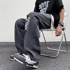 美式高街破洞牛仔裤男韩版潮松紧腰个性2023夏季ins长裤RK670-P40，男装牛仔裤，星座412-3