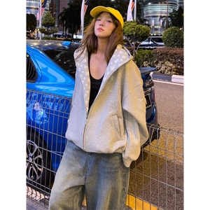 网图 420克重磅印花开衫连帽情侣款卫衣外套男女秋季 特P68图片