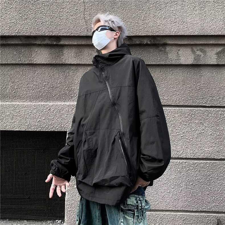 2023秋季双层斜拉链连帽冲锋衣外套男女装棒球服上衣潮JK8726,男装夹克,星座1116A-1（原606A）