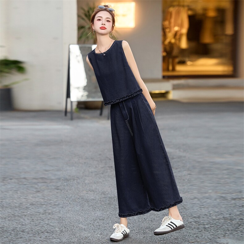 欧货休闲小香风马甲牛仔套装女2025夏季超火洋气减龄九分裤三件套,女装套装/套裙,瑶迪依秀