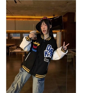 时尚慵懒原宿潮流潮美式刺绣字母棒球服外套简约无品牌气质新款图片