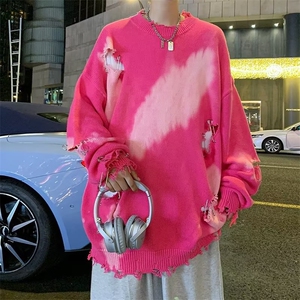 潮牌美式复古vibe高街破洞别针毛衣男女扎染小众针织衫MY273-P48图片