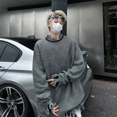 青少年长袖潮牌炸街针织衫男女bf风宽松拼接破洞毛衣M73600-p50，男装针织衫/毛衣，星座1008