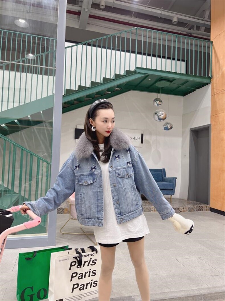 重工珍珠款派克服牛仔外套，其它，金地雪