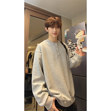 美式复古亨利领卫衣男女高级感宽松慵懒风潮流上衣W4712-特价P35，男装卫衣，电商A007