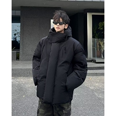 宽松型青少年潮保暖纯色常规款美式冲锋衣棉服男款冬季连帽外套，男装棉衣，星座506