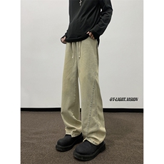 新款美式复古牛仔裤男春季高街抽绳宽松直筒裤工装裤子60744-p43，男装牛仔裤，星座1008