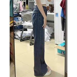 蓝色复古牛仔裤女小个子夏季新款宽松阔腿百搭显瘦微喇叭长裤子潮图片