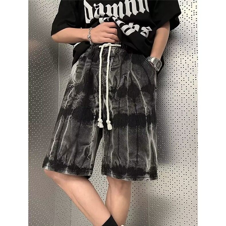 高街复古做旧蓝五分裤男女夏季设计感小众宽松牛仔短裤DA6675-P36,男装牛仔裤,星座208-5
