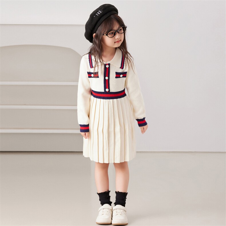 时尚学院风儿童长袖连衣裙气质百搭女童春秋季新款洋气裙子，童装连衣裙，伊美侕