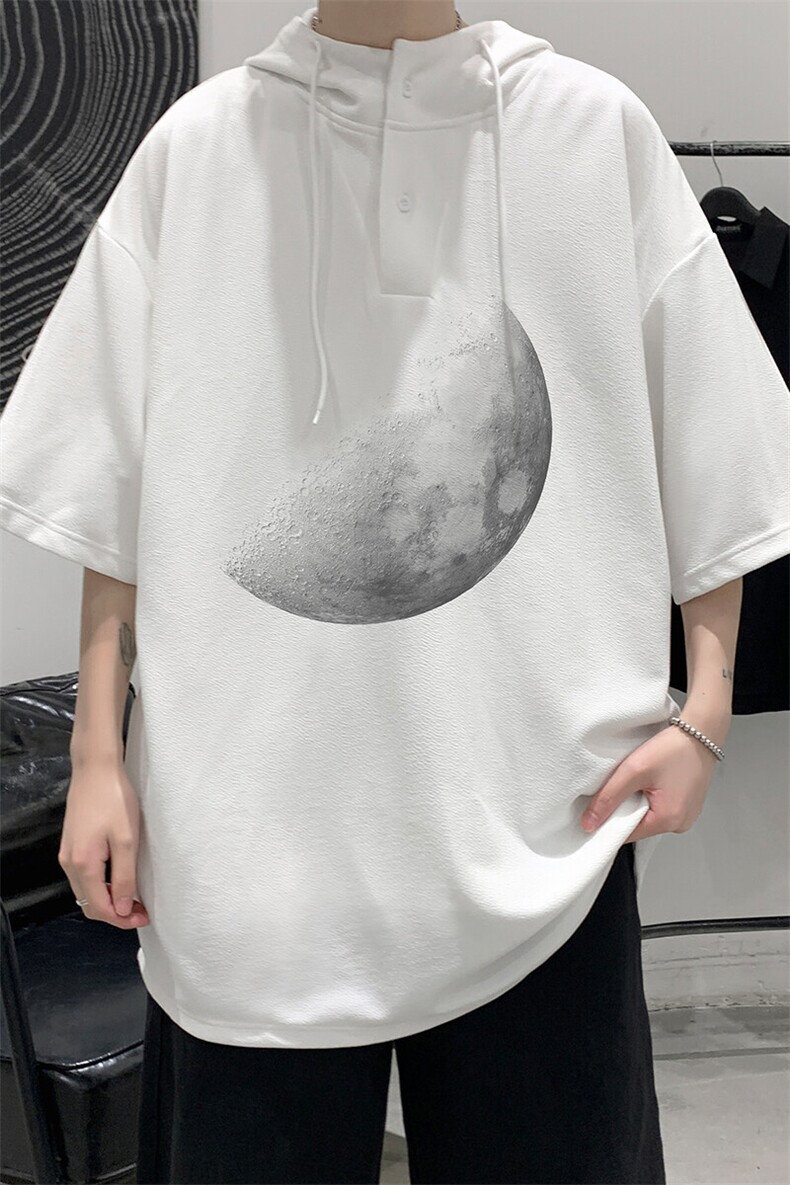 LD54426-P45NASA连帽短袖t恤男大码胖子带帽五分袖中袖,男装T恤,电商A040
