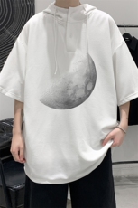 LD54426-P45NASA连帽短袖t恤男大码胖子带帽五分袖中袖，男装T恤，电商A040